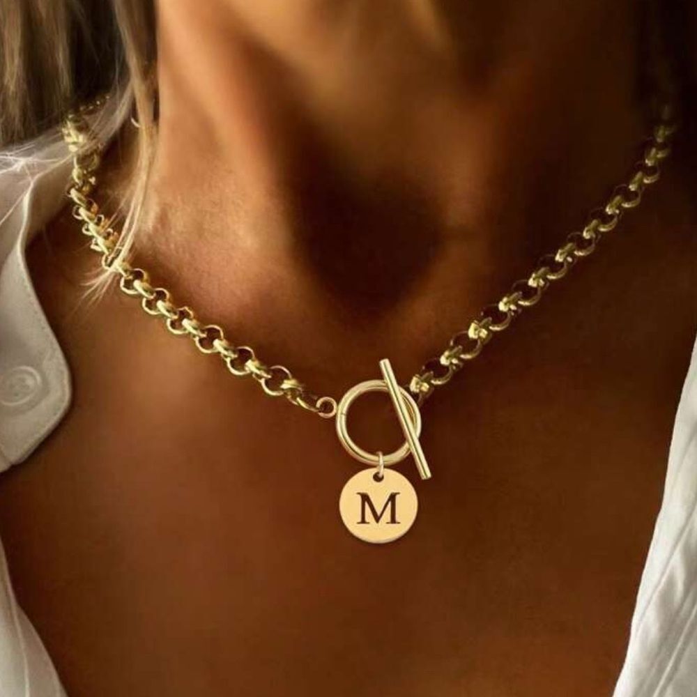 Gold Initial M Pendant Necklace A1372